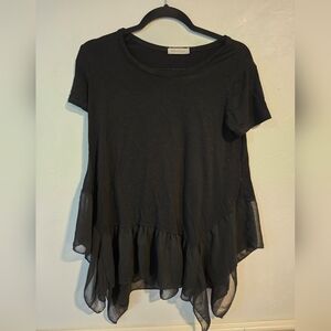 Pebble and Stone Black Asymmetrical Ruffle Top